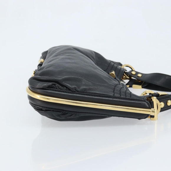 Jimmy Choo Shoulder Bag Leather Black Gold Auth YKZ210