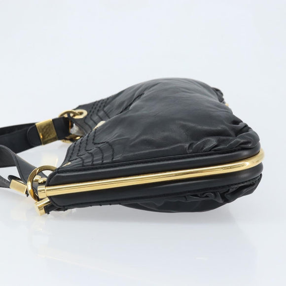 Jimmy Choo Shoulder Bag Leather Black Gold Auth YKZ210