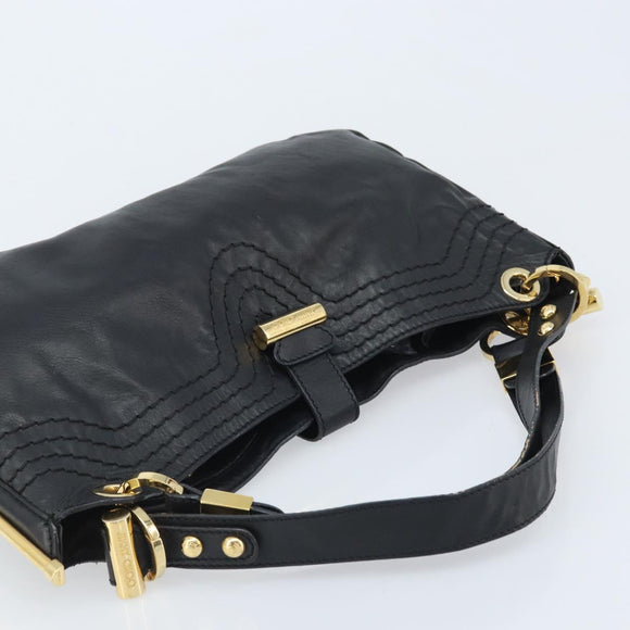 Jimmy Choo Shoulder Bag Leather Black Gold Auth YKZ210