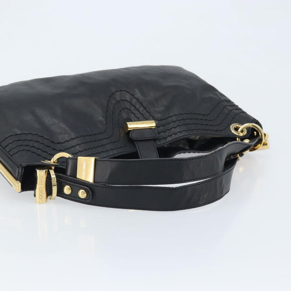 Jimmy Choo Shoulder Bag Leather Black Gold Auth YKZ210
