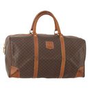 CELINE Macadam Canvas Boston Bag PVC Leather Brown Gold Auth YKZ215-1