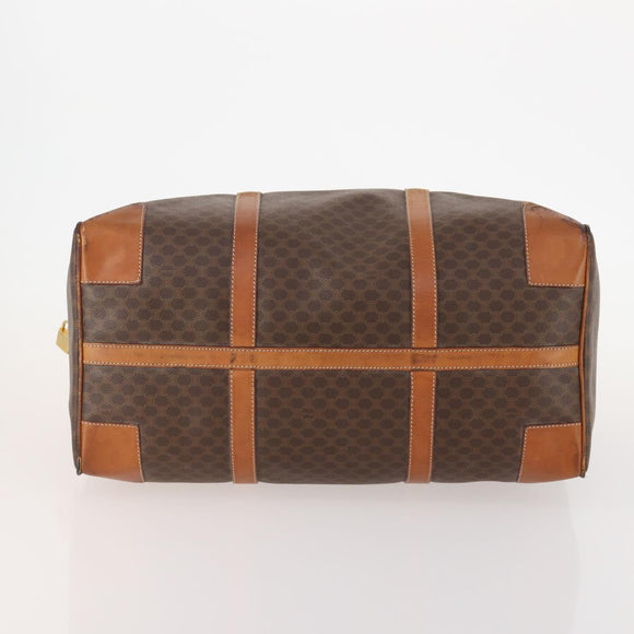 CELINE Macadam Canvas Boston Bag PVC Leather Brown Gold Auth YKZ215