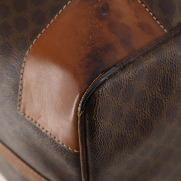 CELINE Macadam Canvas Boston Bag PVC Leather Brown Gold Auth YKZ215