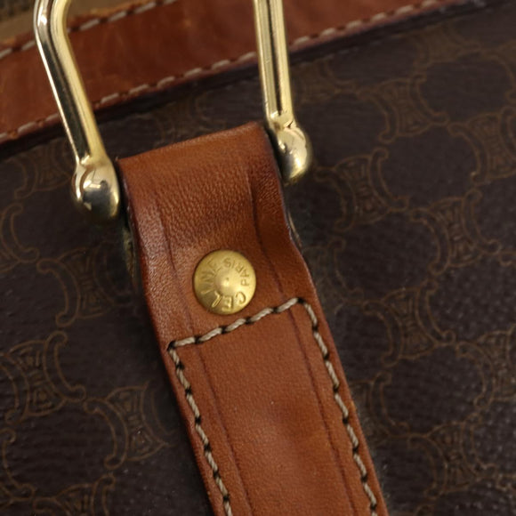CELINE Macadam Canvas Boston Bag PVC Leather Brown Gold Auth YKZ215