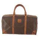 CELINE Macadam Canvas Boston Bag PVC Leather Brown Gold Auth YKZ215-2