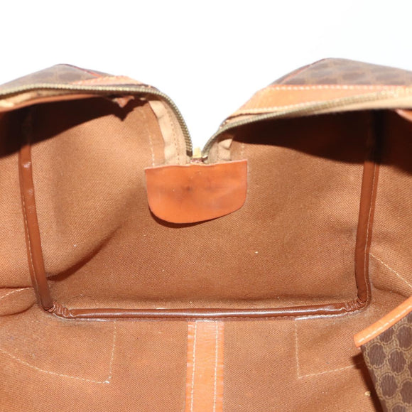 CELINE Macadam Canvas Boston Bag PVC Leather Brown Gold Auth YKZ215