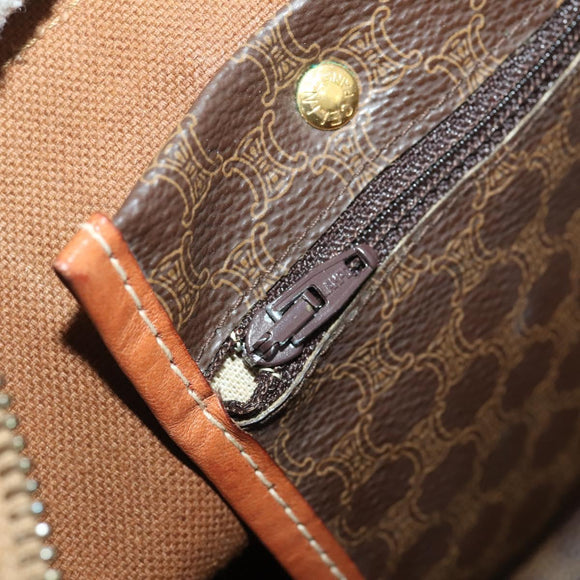 CELINE Macadam Canvas Boston Bag PVC Leather Brown Gold Auth YKZ215