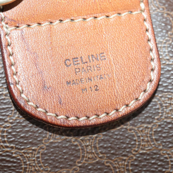 CELINE Macadam Canvas Boston Bag PVC Leather Brown Gold Auth YKZ215
