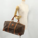 CELINE Macadam Canvas Boston Bag PVC Leather Brown Gold Auth YKZ215-27