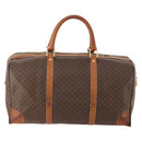 CELINE Macadam Canvas Boston Bag PVC Leather Brown Gold Auth YKZ215-3