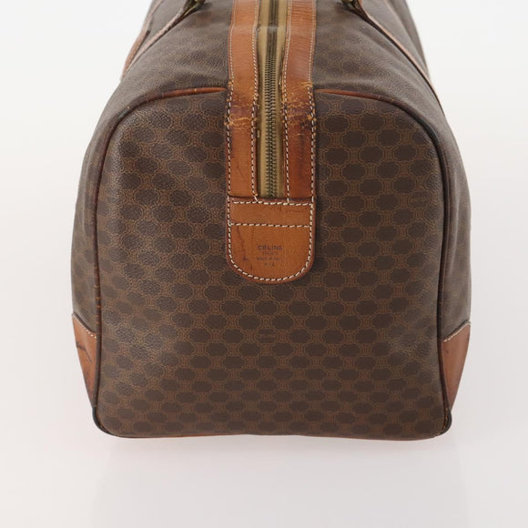 CELINE Macadam Canvas Boston Bag PVC Leather Brown Gold Auth YKZ215
