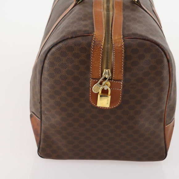 CELINE Macadam Canvas Boston Bag PVC Leather Brown Gold Auth YKZ215
