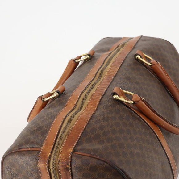 CELINE Macadam Canvas Boston Bag PVC Leather Brown Gold Auth YKZ215