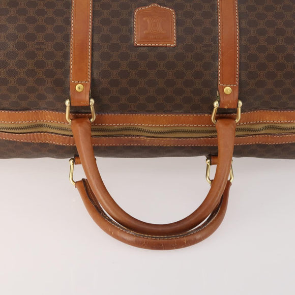 CELINE Macadam Canvas Boston Bag PVC Leather Brown Gold Auth YKZ215