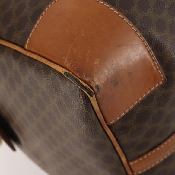 CELINE Macadam Canvas Boston Bag PVC Leather Brown Gold Auth YKZ216