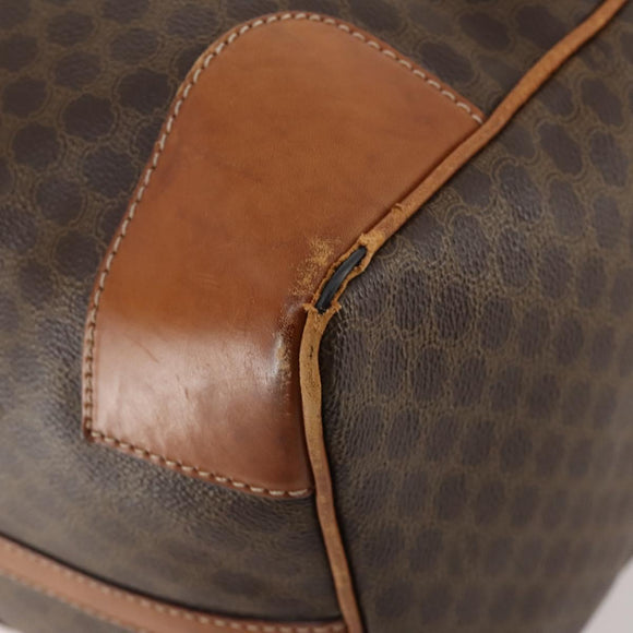 CELINE Macadam Canvas Boston Bag PVC Leather Brown Gold Auth YKZ216