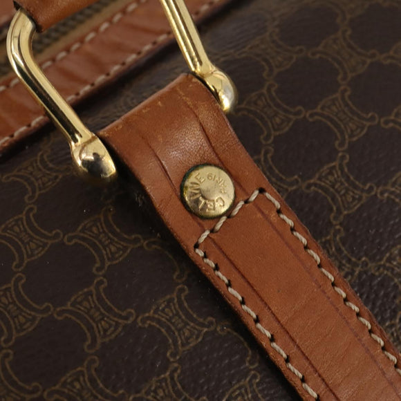 CELINE Macadam Canvas Boston Bag PVC Leather Brown Gold Auth YKZ216