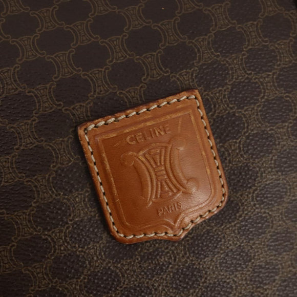 CELINE Macadam Canvas Boston Bag PVC Leather Brown Gold Auth YKZ216