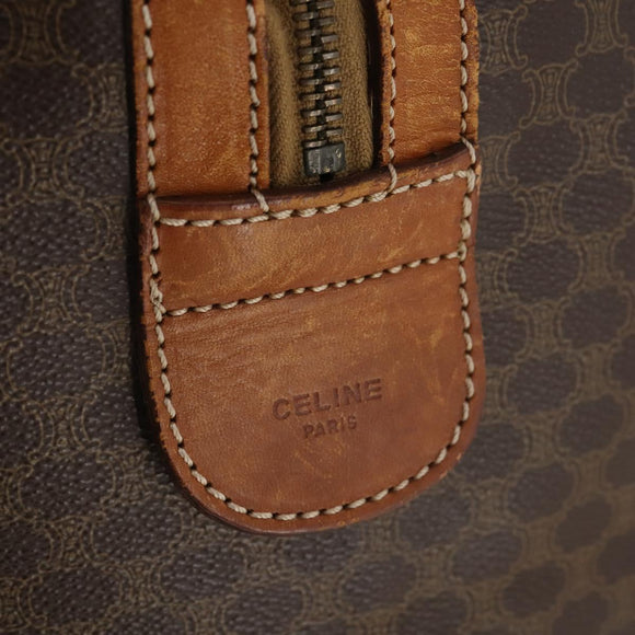 CELINE Macadam Canvas Boston Bag PVC Leather Brown Gold Auth YKZ216
