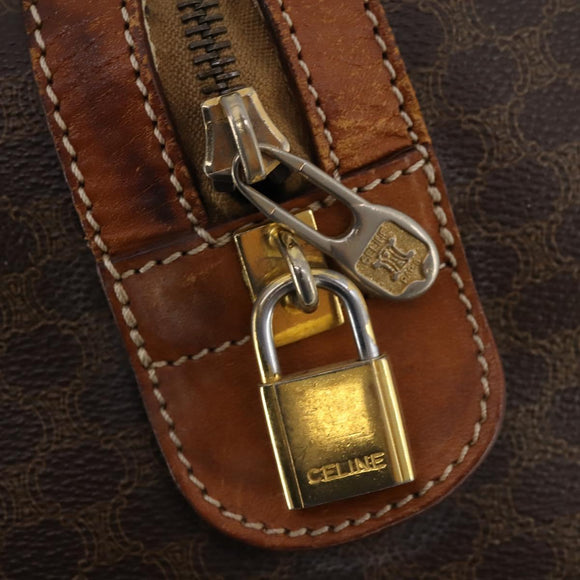 CELINE Macadam Canvas Boston Bag PVC Leather Brown Gold Auth YKZ216