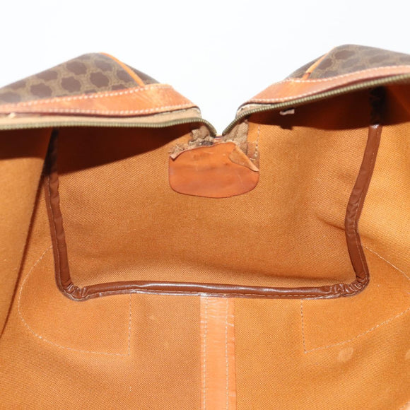 CELINE Macadam Canvas Boston Bag PVC Leather Brown Gold Auth YKZ216
