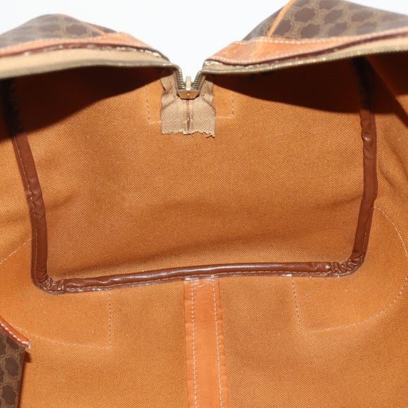 CELINE Macadam Canvas Boston Bag PVC Leather Brown Gold Auth YKZ216