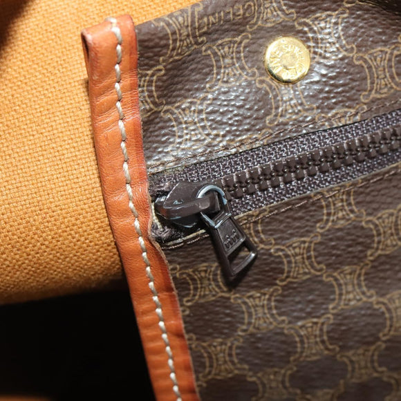 CELINE Macadam Canvas Boston Bag PVC Leather Brown Gold Auth YKZ216