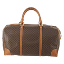 CELINE Macadam Canvas Boston Bag PVC Leather Brown Gold Auth YKZ216-2