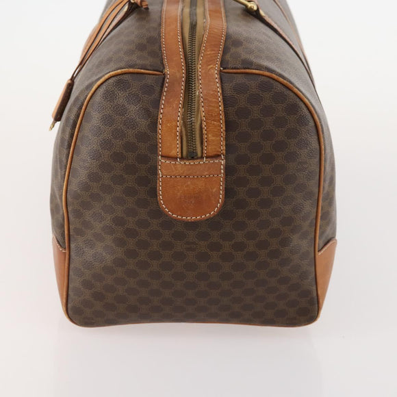 CELINE Macadam Canvas Boston Bag PVC Leather Brown Gold Auth YKZ216
