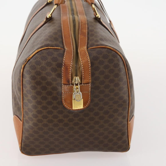 CELINE Macadam Canvas Boston Bag PVC Leather Brown Gold Auth YKZ216