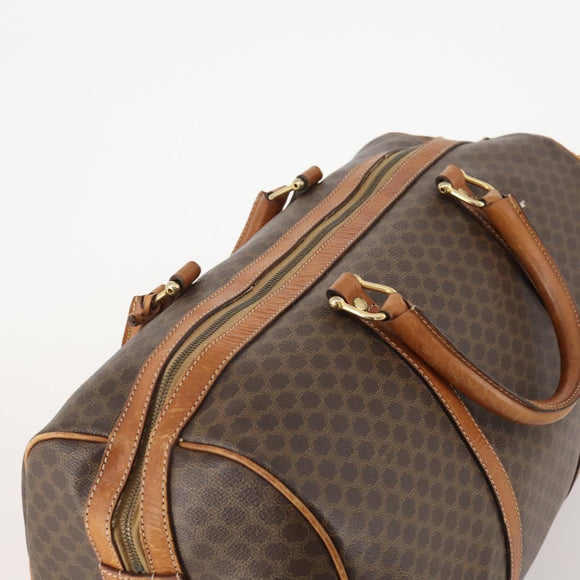 CELINE Macadam Canvas Boston Bag PVC Leather Brown Gold Auth YKZ216