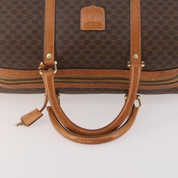 CELINE Macadam Canvas Boston Bag PVC Leather Brown Gold Auth YKZ216