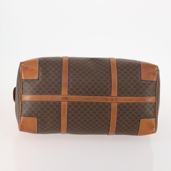 CELINE Macadam Canvas Boston Bag PVC Leather Brown Gold Auth YKZ216