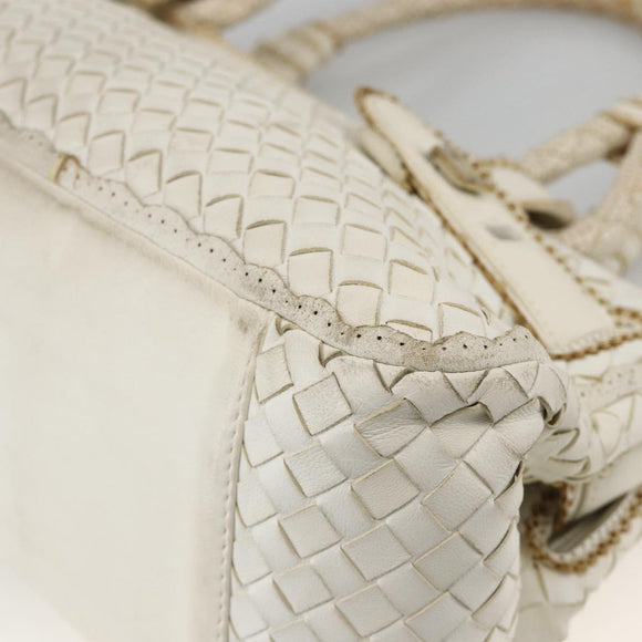 BOTTEGA VENETA INTRECCIATO Hand Bag Leather White Auth YKZ230