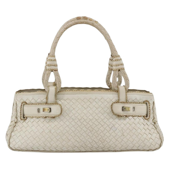 BOTTEGA VENETA INTRECCIATO Hand Bag Leather White Auth YKZ230
