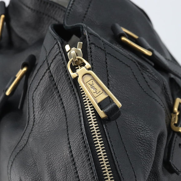 SAINT LAURENT Downtown Hand Bag Leather Black Gold 175884 Auth YKZ233A