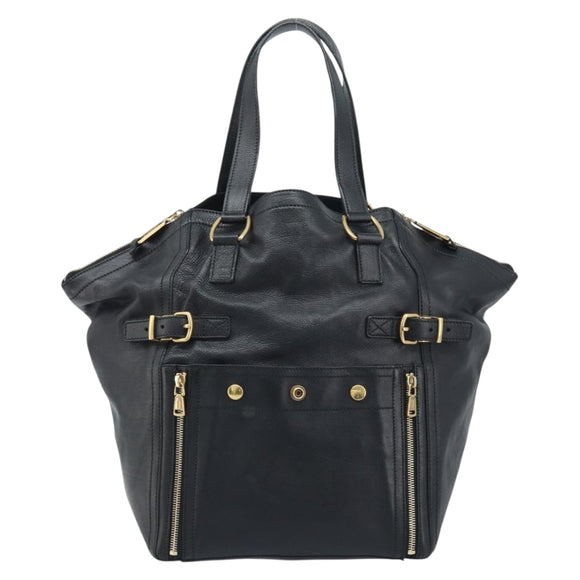 SAINT LAURENT Downtown Hand Bag Leather Black Gold 175884 Auth YKZ233A