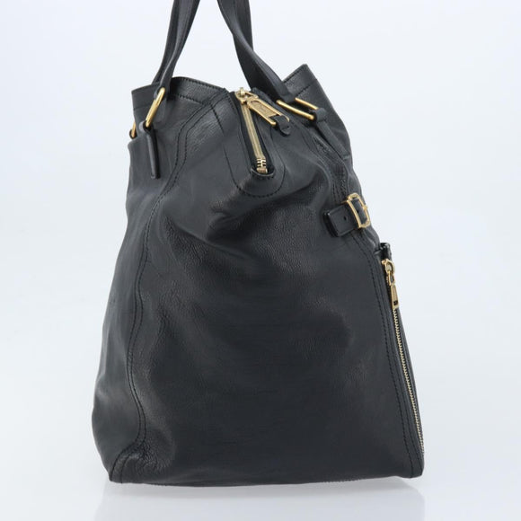SAINT LAURENT Downtown Hand Bag Leather Black Gold 175884 Auth YKZ233A