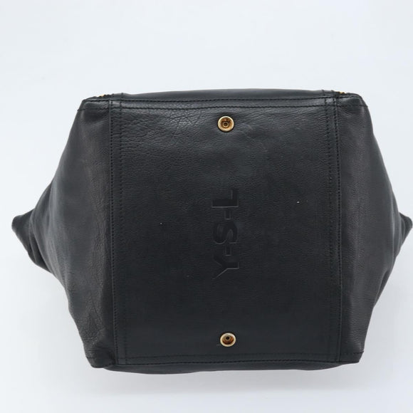 SAINT LAURENT Downtown Hand Bag Leather Black Gold 175884 Auth YKZ233A