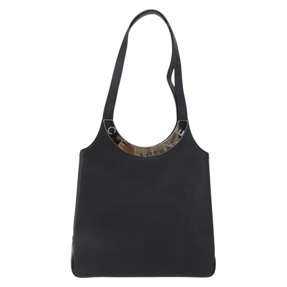CELINE Tote Bag Leather Black Silver Auth YKZ261A