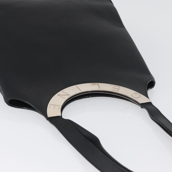 CELINE Tote Bag Leather Black Silver Auth YKZ261A