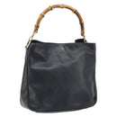 GUCCI Bamboo Hand Bag Leather Black Gold 001 1638 3754 Auth YKZ262-1