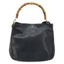 GUCCI Bamboo Hand Bag Leather Black Gold 001 1638 3754 Auth YKZ262-13