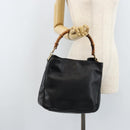 GUCCI Bamboo Hand Bag Leather Black Gold 001 1638 3754 Auth YKZ262-21