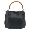 GUCCI Bamboo Hand Bag Leather Black Gold 001 1638 3754 Auth YKZ262-2