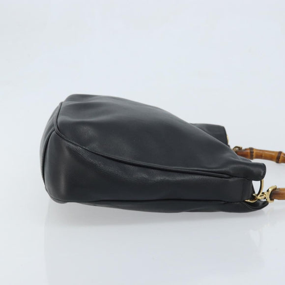 GUCCI Bamboo Hand Bag Leather Black Gold 001 1638 3754 Auth YKZ262