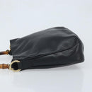 GUCCI Bamboo Hand Bag Leather Black Gold 001 1638 3754 Auth YKZ262-4