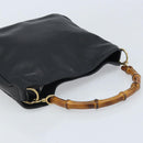 GUCCI Bamboo Hand Bag Leather Black Gold 001 1638 3754 Auth YKZ262-6