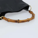 GUCCI Bamboo Hand Bag Leather Black Gold 001 1638 3754 Auth YKZ262-7