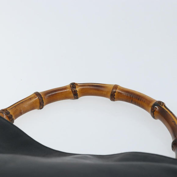 GUCCI Bamboo Hand Bag Leather Black Gold 001 1638 3754 Auth YKZ262